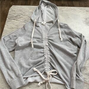 BKE Heather Gray Ruched Hoodie Cardigan